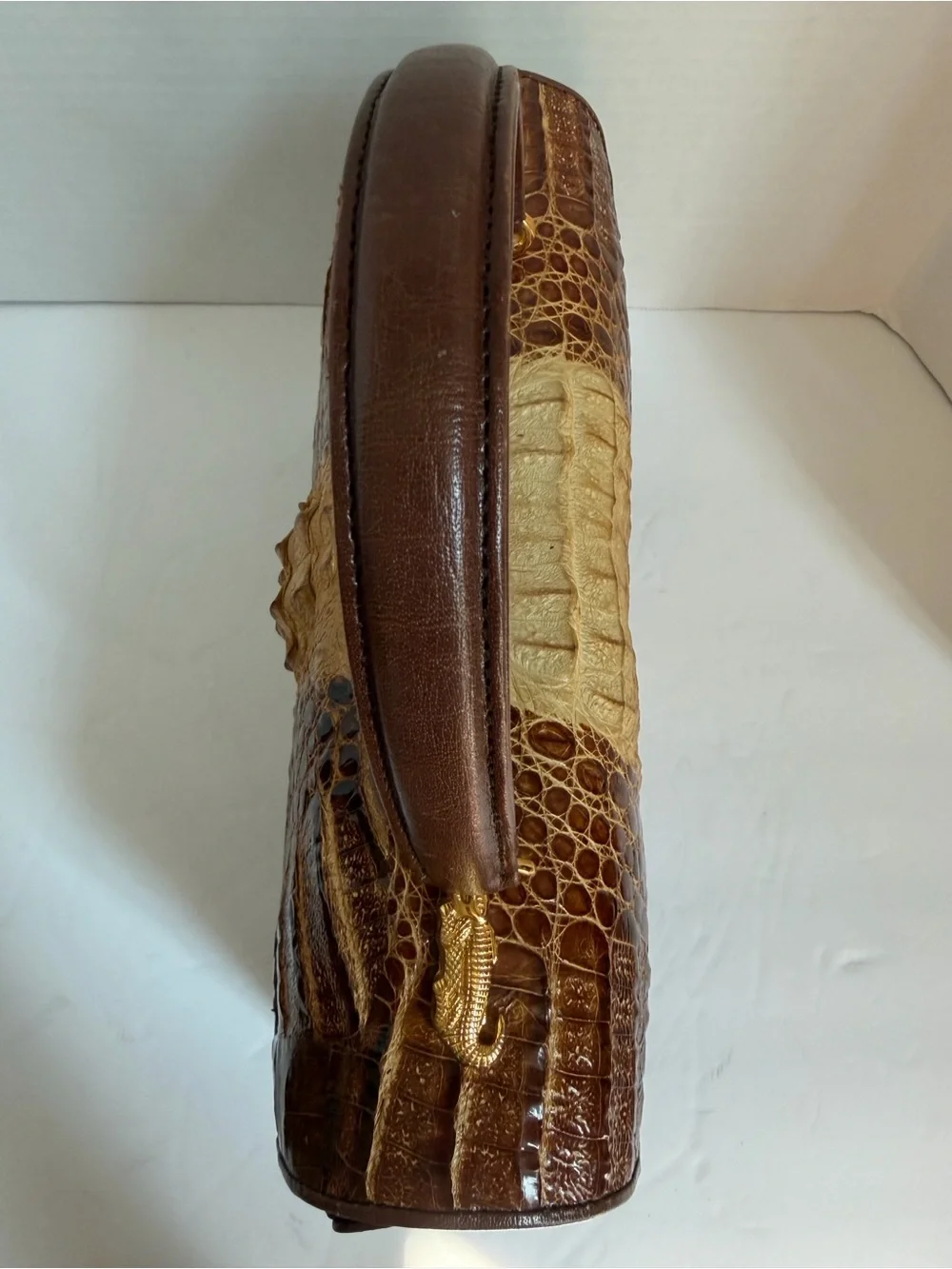 Classic Two-Tone Brown Croc Top-Handle Bag